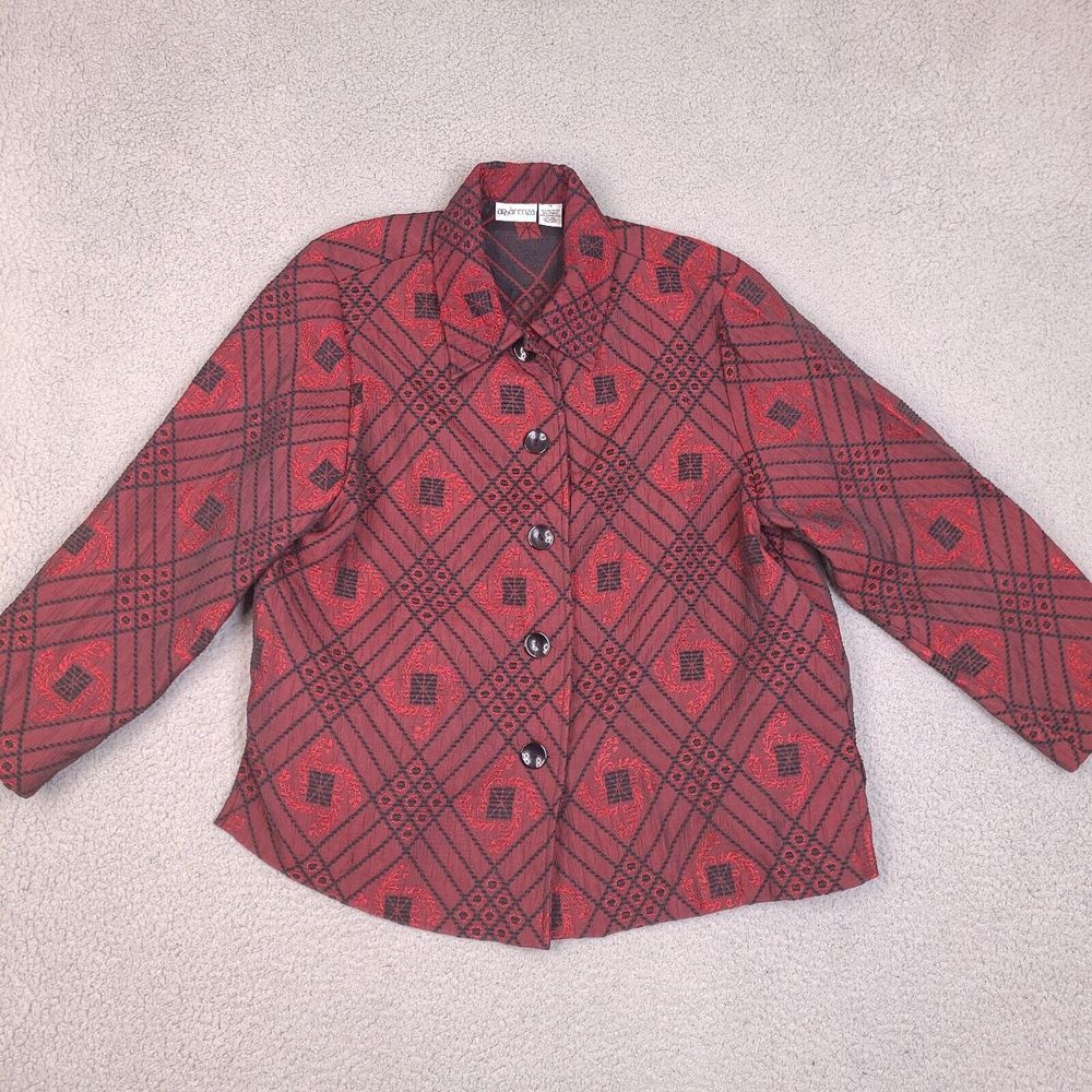 APPARENZA Jacket Blazer Womens‎ 1X Red Black Textured Button Front